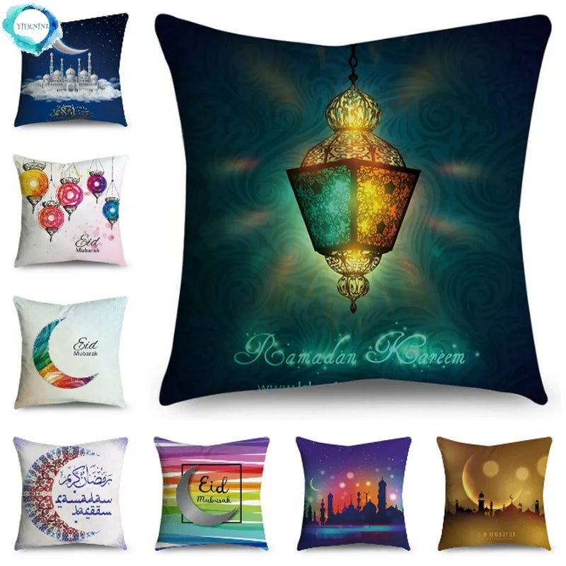 Nordic Eid Ramadan Moon Lantern Pillow Case 45x45cm by Axyaa