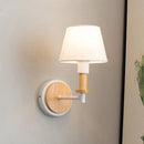 Nordic Wooden Wall Lights Bedside Lamp Modern Sconce for Bedroom with White Lampshade, Axyaa Brand