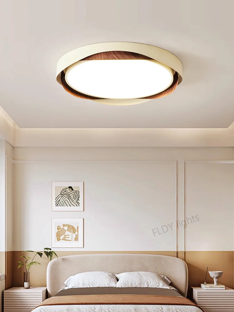 Axyaa Walnut Ceiling Lights: Retro Wood Grain LED Lamp for Bedroom Study Room
