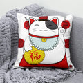 Axyaa Lucky Cat Mount Fuji Art Cushion Cover - Japanese Style Throw Pillow