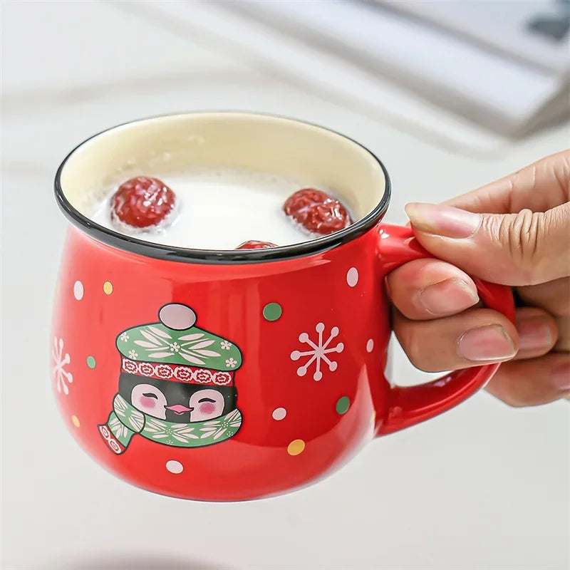 Axyaa Christmas Ceramic Mug with Festive Santa Elk Bear Penguin Print