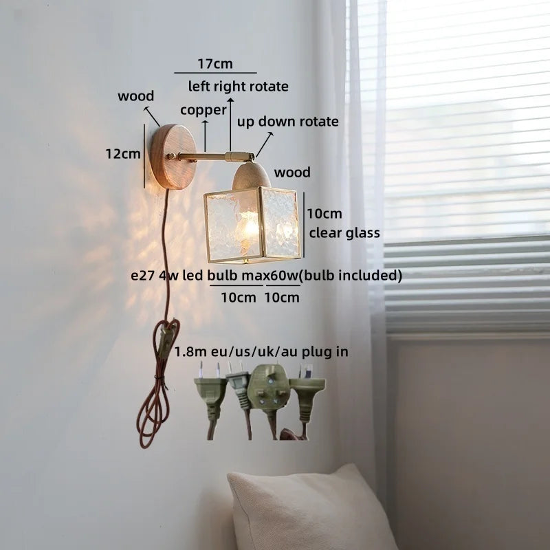 Axyaa Clear Glass LED Wall Light with Pull Wire Switch