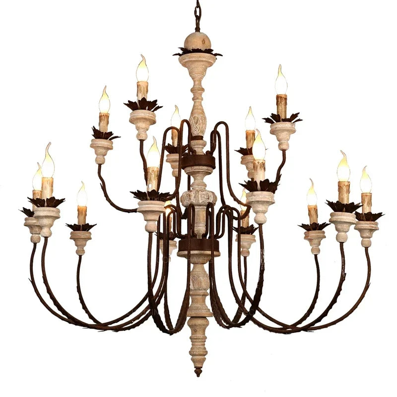 Axyaa Retro Craft Wood Chandelier for Living Room Farmhouse Church Villa Dining