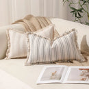 Boho Fringed Edge Striped Pillow Covers 30x50 for Living Room Sofa by Axyaa