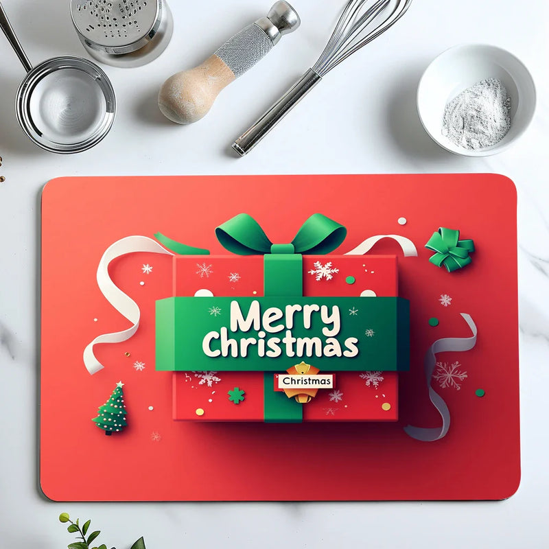 Axyaa Christmas Kitchen Draining Mat - Quick Dry & Absorbent Dish Drying Pad