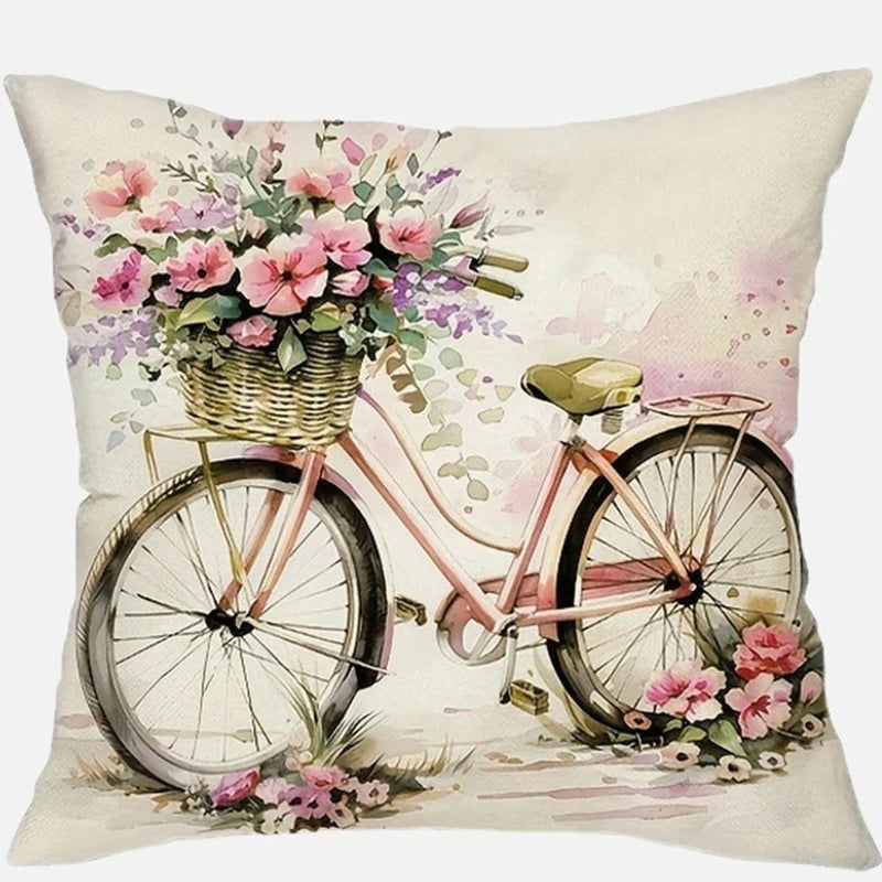 Axyaa Country Flower Bicycle Pattern Pillowcase for Home Room Decoration