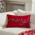 Axyaa Christmas Letter Embroidery Lumbar Pillow Cover in White Red Green