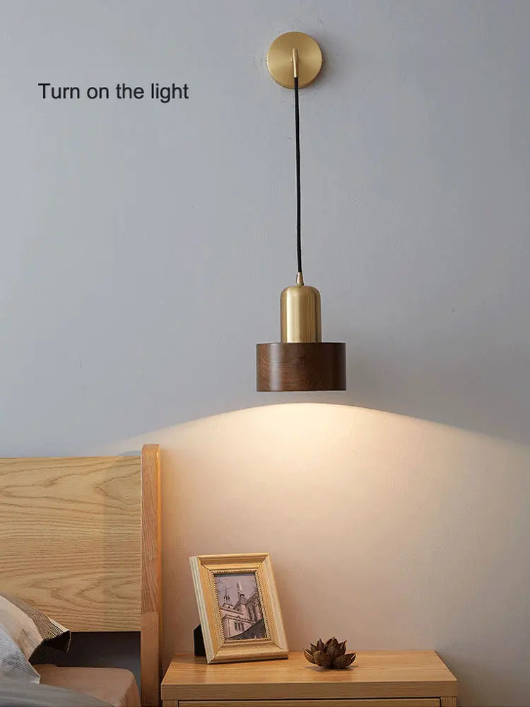 Axyaa Walnut Wood Nordic Wall Lamp for Modern Bedroom & Living Room
