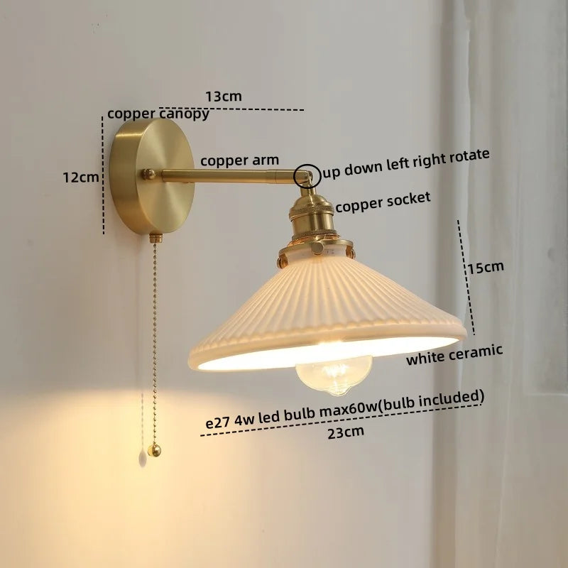 Nordic Modern LED Wall Light Axyaa Ceramic Bedside Lamp Pull Chain Switch
