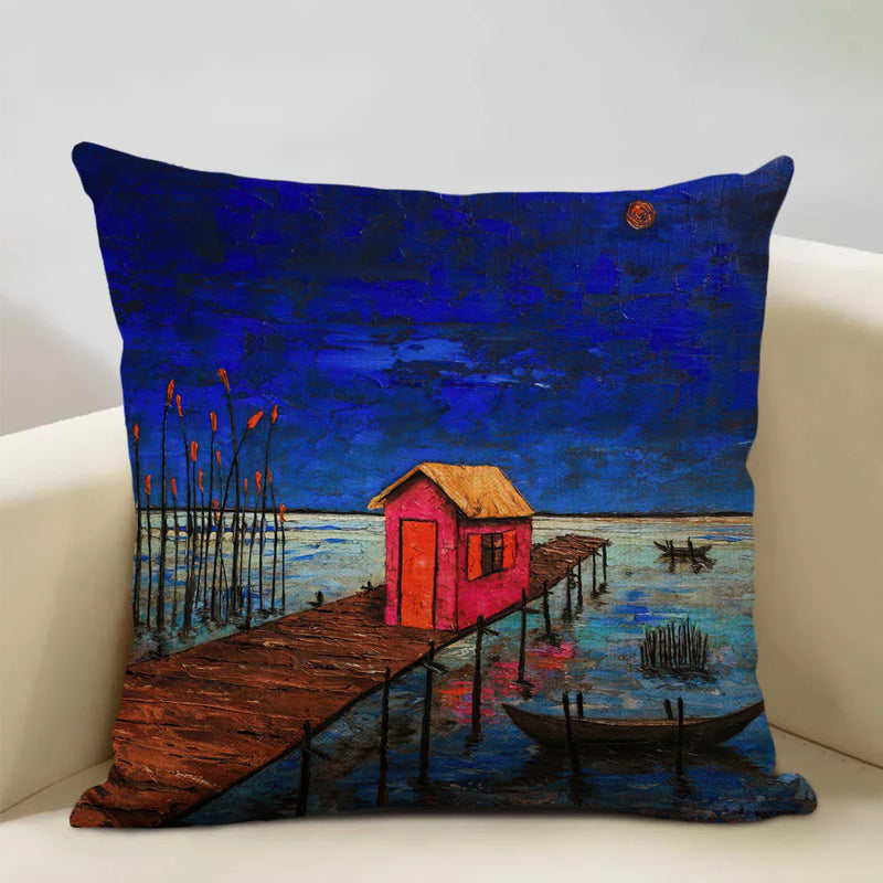 Axyaa African National Style Oil Painting Cushion Cover for Living Room Sofa Art
