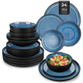 Axyaa 24-Piece Blue Dinnerware Set - Reactive Glaze, Dishwasher Safe