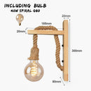 Axyaa Retro Hemp Rope Wall Sconce | Country Loft Vanity Light for Indoor Living Space