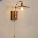 Axyaa Copper Glass LED Wall Lights Bedroom Living Room Pull Chain Switch Bedside Lamp