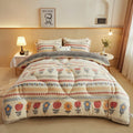 Axyaa Bohemian Floral Comforter: Thick Plush Coral Fleece Quilted Blanket for Autumn/Winter