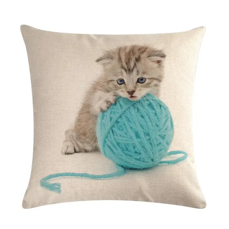 Axyaa Cat Printed Cotton Linen Cushion Cover 45x45cm