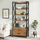 Axyaa Industrial 5-Shelf Bookcase with 2 Drawers, 70.8" Open Wood Bookshelf