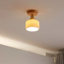Axyaa White Ceramic LED Ceiling Light with Wood Canopy for Kitchen Living Room