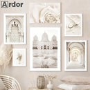 Islamic Beige Flower Canvas Print Mosque Door Wall Art Bohemia Pictures for Modern Home Decor by Axyaa