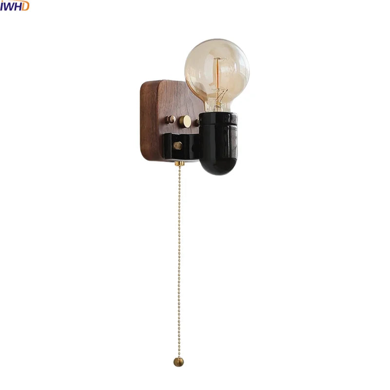 Axyaa Wabi Sabi Wooden LED Wall Lamps Black Ceramic Design E27 Bulb