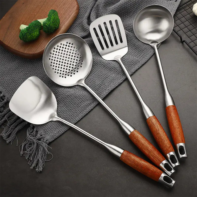 Axyaa Stainless Steel Wooden Handle Kitchen Utensils Set