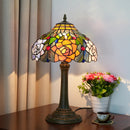 Axyaa Stained Glass Rose Table Lamp Vintage Desk Light Mediterranean Style