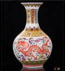Axyaa Dragon & Phoenix Ceramic Vase, Pink, Large Caliber, Retro Chinese Decor