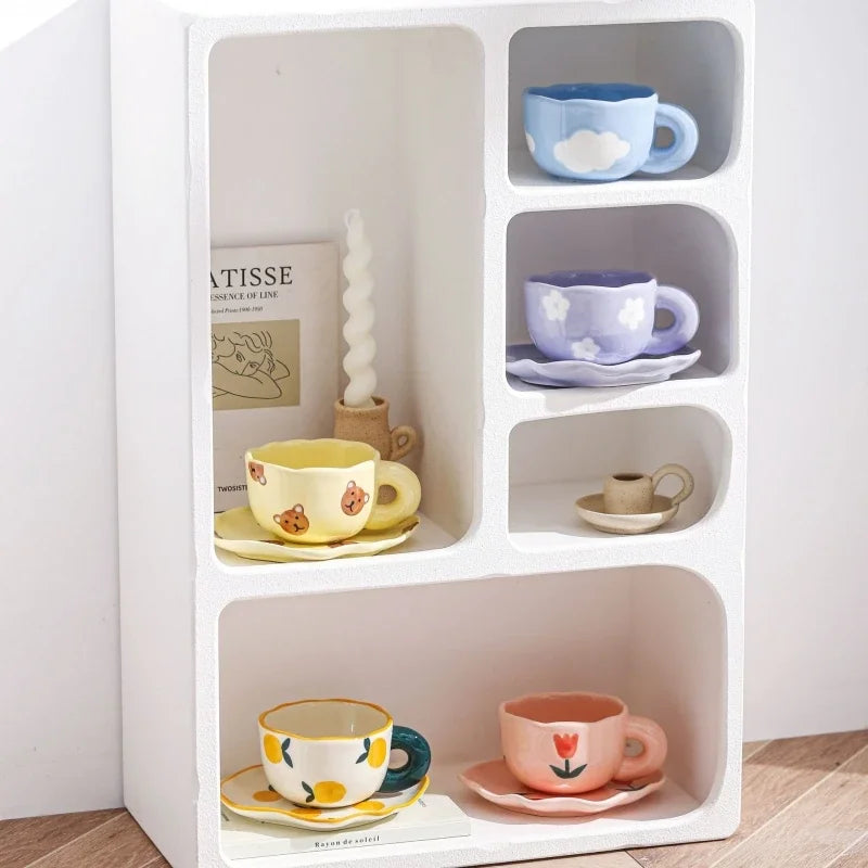 Ceramic Coffee Mug Set Creative Hand-painted Tea Cup with Saucer by Axyaa