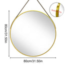 Axyaa Round Hanging Mirror with Leather Strap, Aluminum Frame - 24”, 28”, 32”