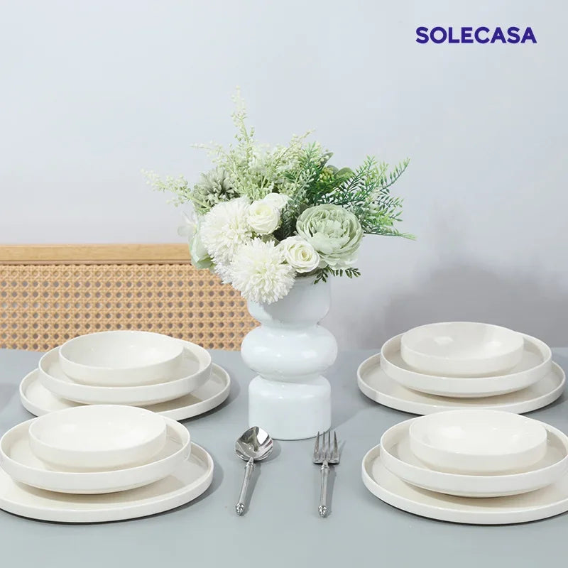 Axyaa White Porcelain Dinnerware Set: Bowls & Plates, Scratch Resistant, Ideal for Meals