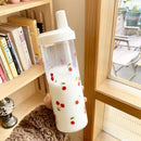 Axyaa 850ml Cute Bow Plastic Tumbler with Straw, Kawaii Design, for Cold Drinks and Boba