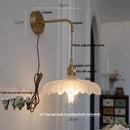 Axyaa Amber Vintage LED Wall Light Glass Copper Pull Chain Switch Bedside Lamp