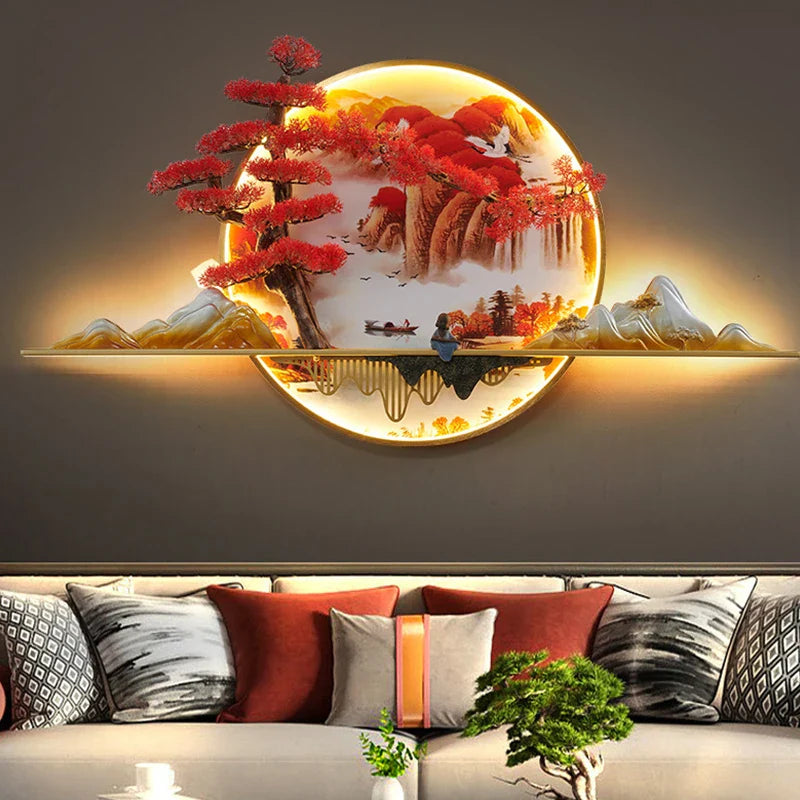 Axyaa 3D Chinese Pine Landscape Wall Lamp for Home Living Room Bedroom