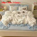 Axyaa Lace Embroidery Girl Heart Bed 4-Piece Set - Washed Cotton Summer Bedding