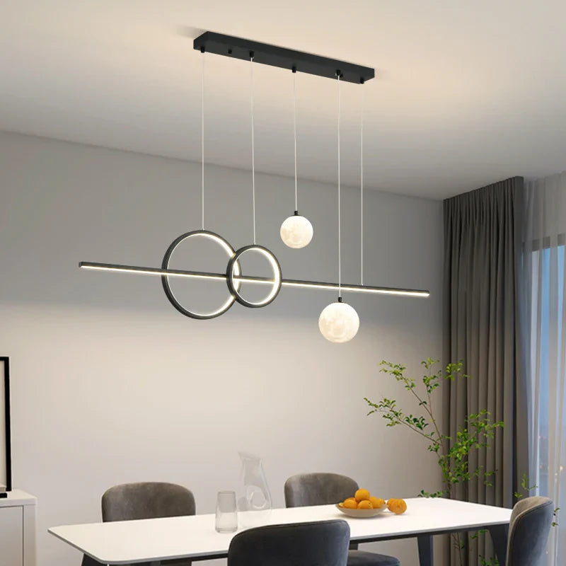 Axyaa Nordic Minimalist Dining Table Chandelier - Modern Black & White LED Pendant Lights