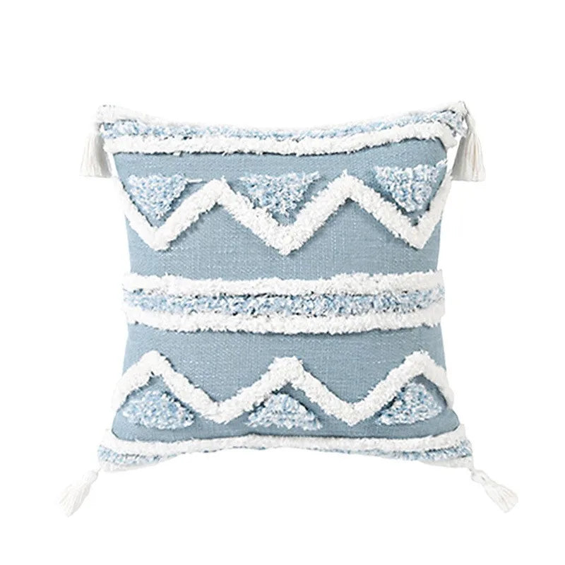 Geometric Tufted Tassel Pillow Covers for Home Decor by Axyaa