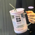 Axyaa 1000ml Glass Cup Lid Straw Handle Large Kawaii Tumbler Juice Drinking Bottle