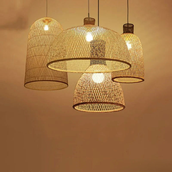 Axyaa Vintage Bamboo Art Pendant Lights - Wood Chinese Suspension Fixtures