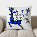 Blue Plaid Reindeer Merry Christmas Pillow Cover for Sofa Bedroom Car - Axyaa