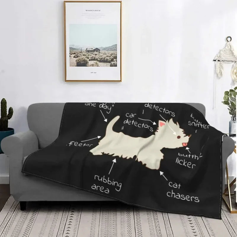 Axyaa Westie Dog Anatomy Flannel Blanket - Cozy Home Sofa Office Travel Throw