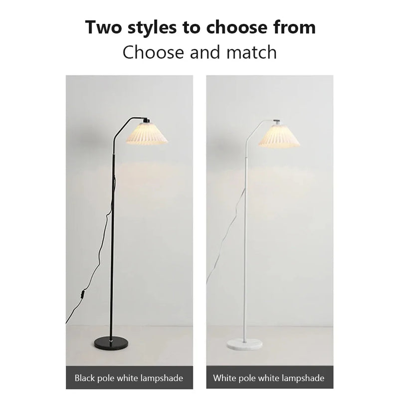 Axyaa Pleated Lampshade Floor Lamp: Nordic Sofa Vertical Lamp for Living Room, Bedroom, and Book Reading