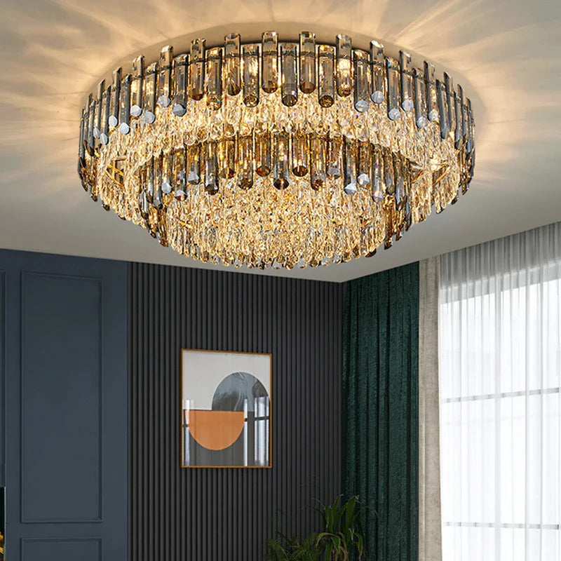 Modern Crystal Ceiling Lamp by Axyaa for Luxury Living Room & Bedroom, Gold Fixture