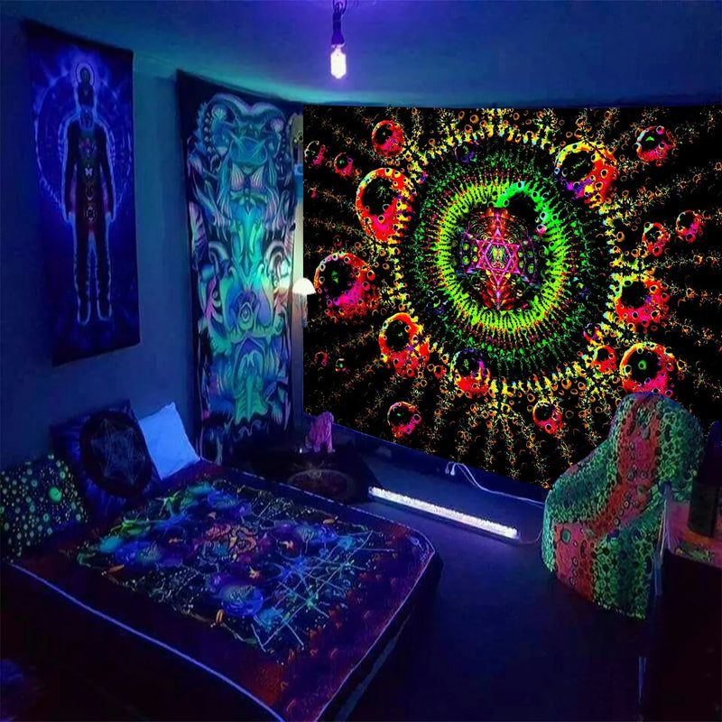 Axyaa Psychedelic Mandala Tapestry Wall Hanging for UV Home Decor