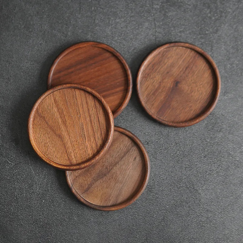 Axyaa Walnut Wooden Coaster Set - Heat Resistant Cup Mats for Kitchen Décor