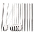Axyaa Black Stainless Steel Cutlery Set with Korean Chopsticks & Dinner Spoons