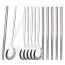 Axyaa Black Stainless Steel Cutlery Set with Korean Chopsticks & Dinner Spoons