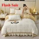 Axyaa Carved Milk Fleece 4-Piece Bed Skirt Set, Winter Warm & Cozy