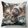 Axyaa Christmas Mice Snowflake Branches Pattern Cushion Cover for Sofa Bedroom Car