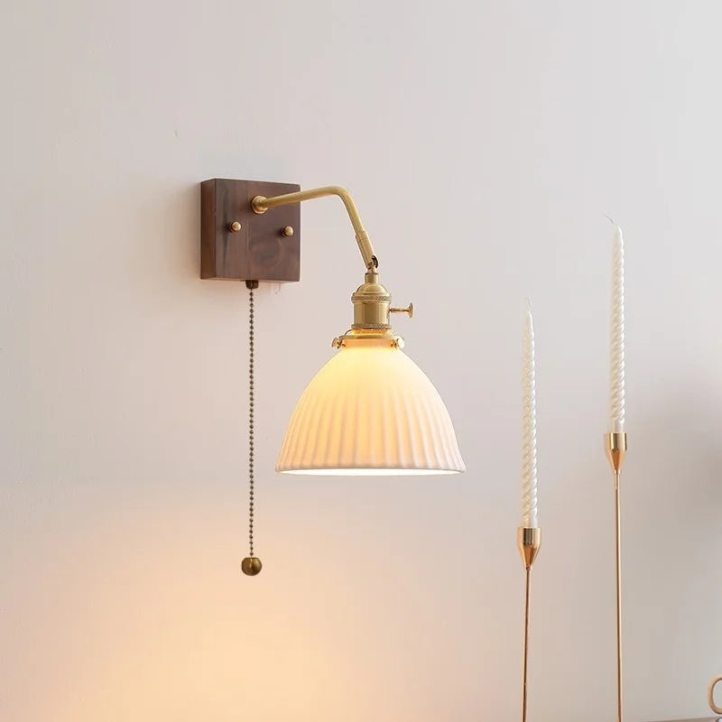 Axyaa Ceramic Copper LED Wall Lamp with Pull Chain Switch