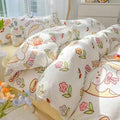 Axyaa Cartoon Floral Print Polyester Full Size Bedding Set with Soft Duvet Cover & Flat Sheet
