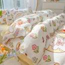 Axyaa Cartoon Floral Print Polyester Full Size Bedding Set with Soft Duvet Cover & Flat Sheet